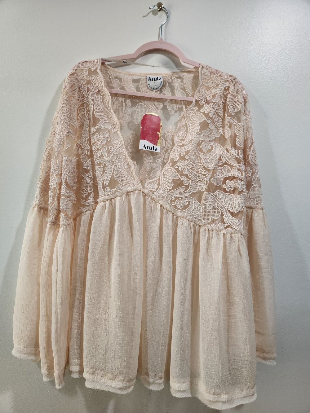 Arula Women's Cream Lace Peasant Dress
